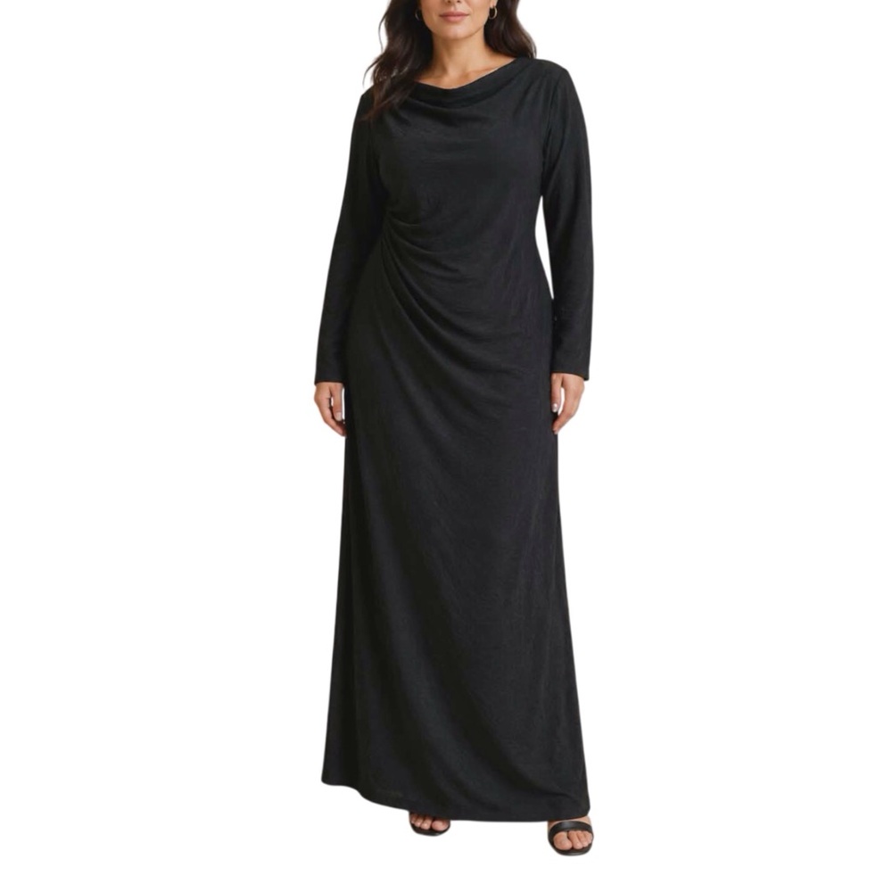 City Chic Black Textured Maxi Dress Cowlneck Long Sleeve Size 20